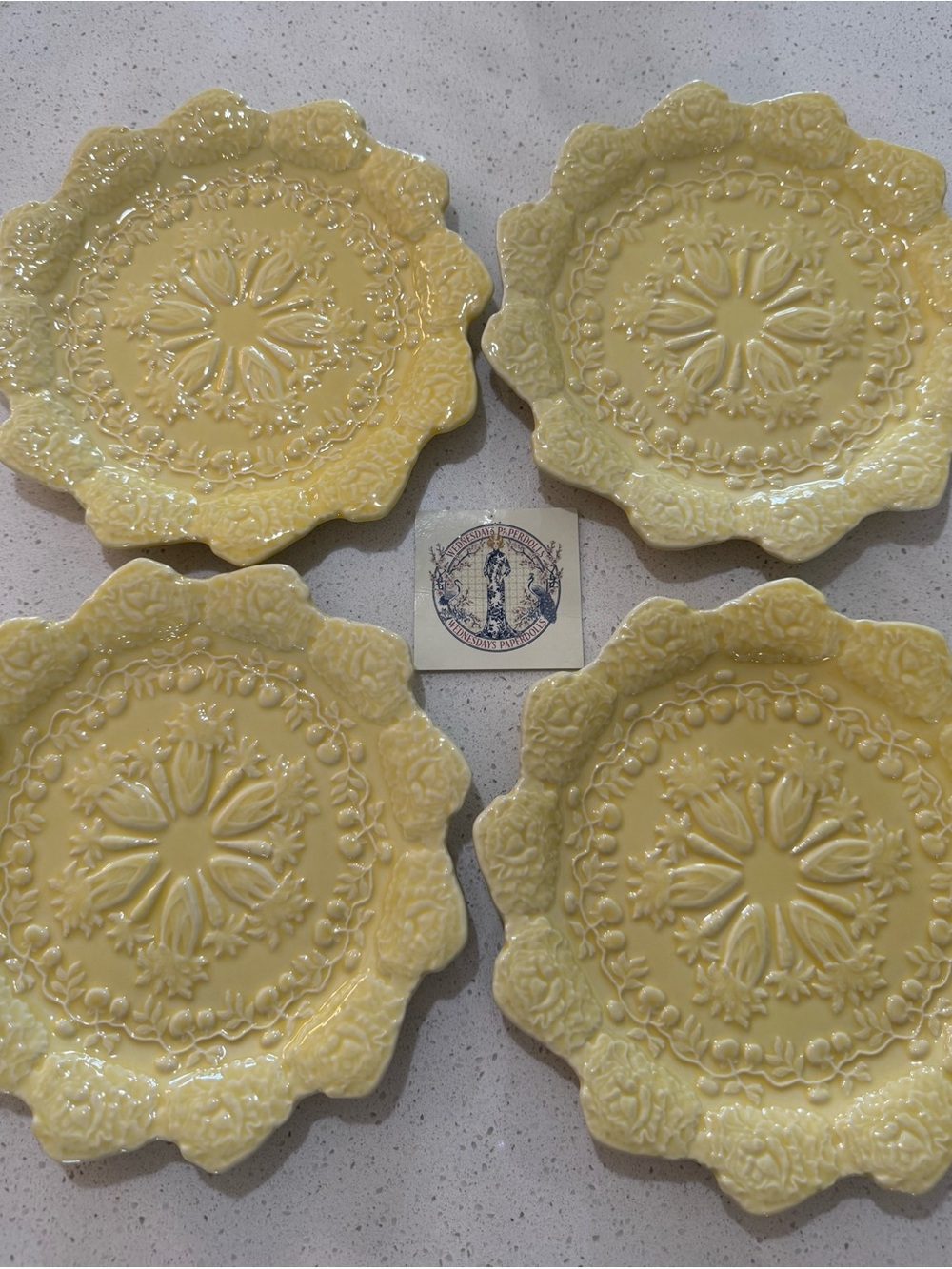 4 Vintage Bodello Pinheiro Yellow Salad Dessert Plates 8” W
